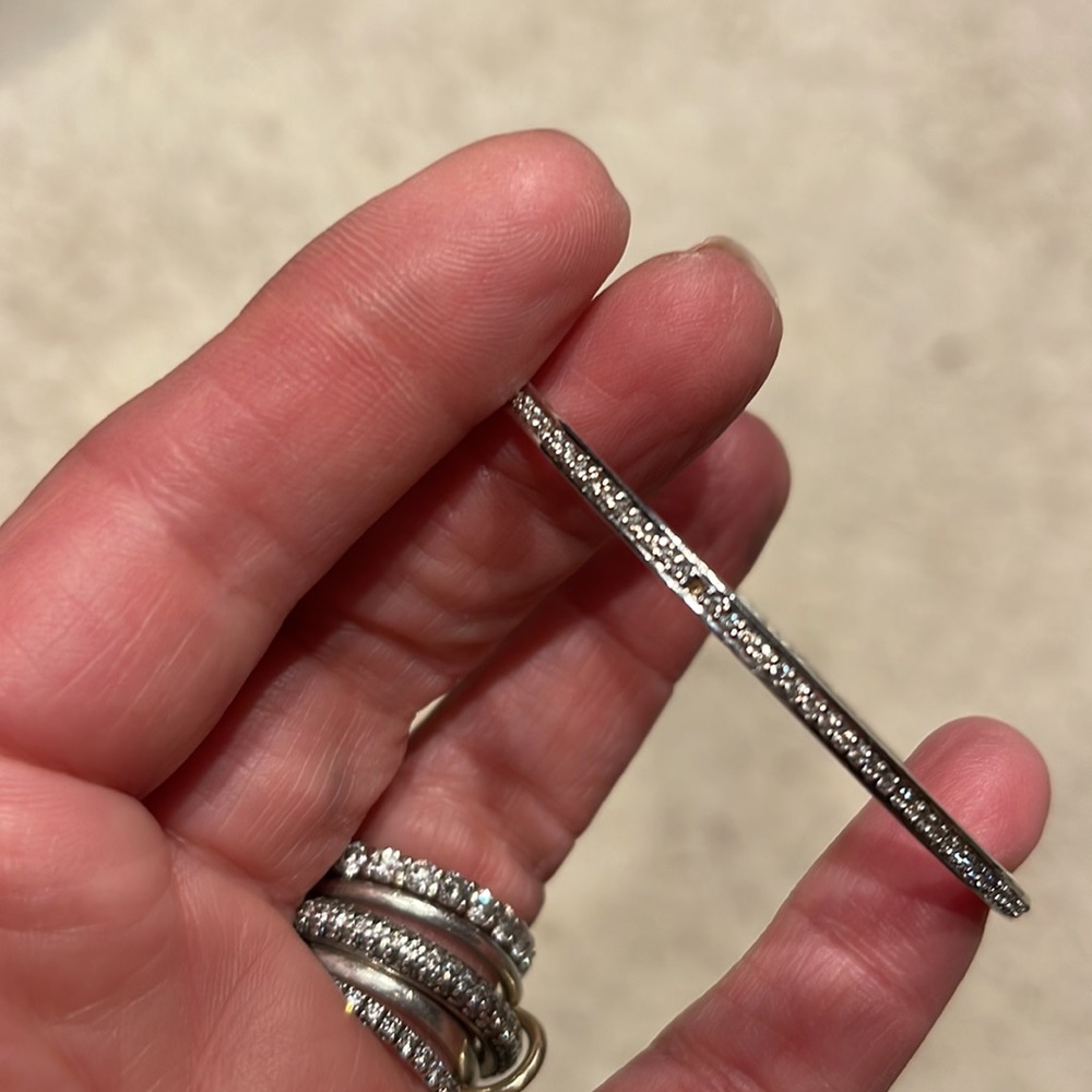 DAVID YURMAN Pave Outside Sterling Silver Bangle Bracelet. Size Medium